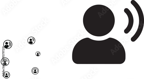 Circular professional communication icon with layered signal waves flat vector silhouette.