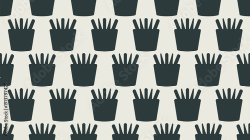 Seamless pattern of French fries in paper containers on beige background