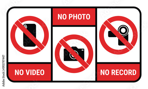 No Photo No Video No Recording Signs – Camera Prohibition Warning Symbol Set