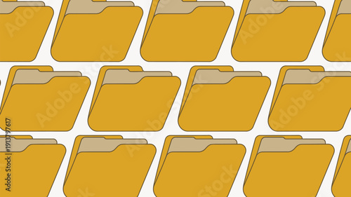 Multiple yellow file folders on white background for organization