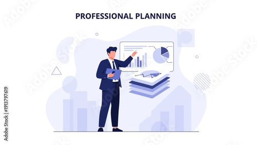 Professional planning concept, businessman presenting financial charts and data analysis