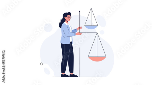 Woman Balancing Scales of Justice, Symbolizing Legal Decisions and Fairness