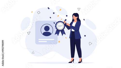 Woman holding award certificate, achievement, recognition, success, business award