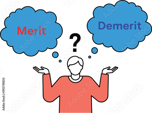 Person Comparing Merit and Demerit with Question Mark Decision Making Concept Flat Vector Illustration