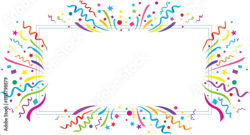 Vibrant Confetti Frame with Colorful Streamers and Balloons Illustration