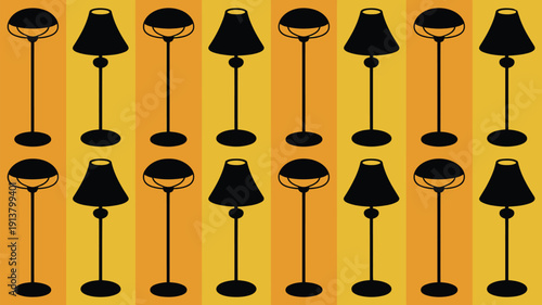Modern lamp silhouettes in vibrant orange and yellow background