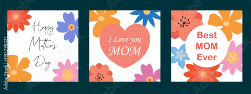 Floral Mother’s Day Card Happy Mothers Day Greeting Card Bundle