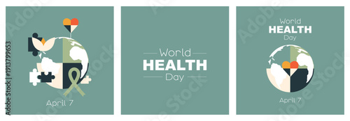 World Health Day card set. Modern design.