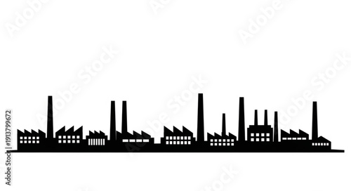 Industrial Factory Silhouette Skyline Buildings Chimneys Manufacturing Plant.