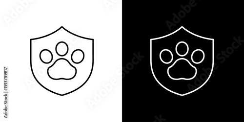 Minimalist outline shield with a paw print icon, symbolizing animal safety, pet welfare, and robust protection for cherished companion animals