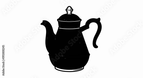 Silhouette of a black vintage coffee pot with a handle and spout