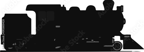 Silhouette of a vintage steam locomotive, detailed with wheels and tender