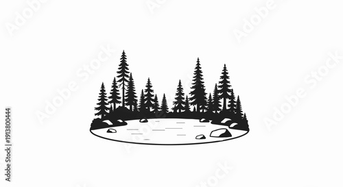 Silhouette of a forest with pine trees reflected in a pond