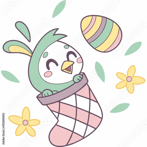 SVG art: A Bashful Parrot in a Easter vibe with snuggled in a sock, tinted with Springtime Joy tones