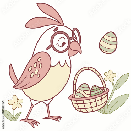 Cute Silly Parrot, accessorized with wearing glasses, in a Easter world – Springtime Joy palette vector