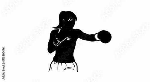 Silhouette of a woman in boxing stance with gloves and ponytail