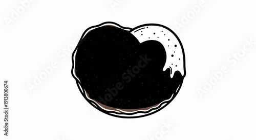 Simple illustration of a dark-frosted donut with white glaze spots