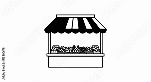 Simple illustration of a market stall displaying an assortment of fresh produce