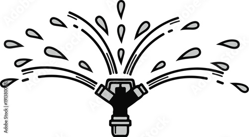 Simple illustration of a garden sprinkler spraying water drops