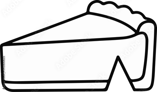 Simple line art slice of pie with a flaky crust on a white background