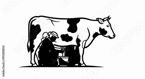 Silhouette of person milking a cow into a pail