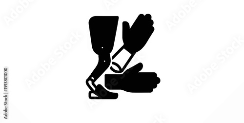 Silhouette of prosthetic leg and hands