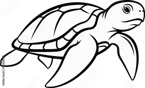 Simple line drawing of a sea turtle, black outlines on white background