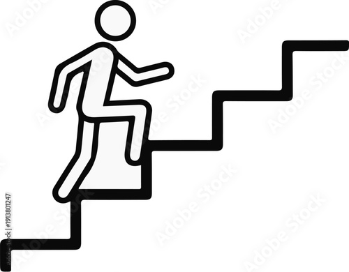 Stick figure climbing stairs, symbolizing progress and achievement