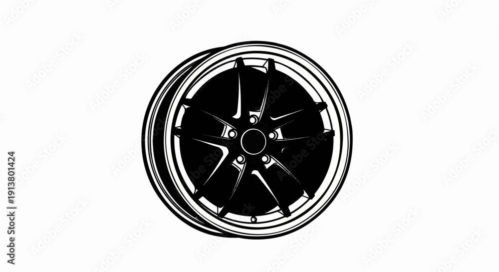 Fototapeta premium Sleek five-spoke alloy wheel with a polished rim on a white background
