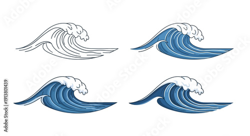 Stylized Ocean Wave Illustration: From Sketch to Vibrant Blue