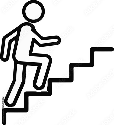 Simple outline of a person climbing stairs, symbolizing progress and upward movement
