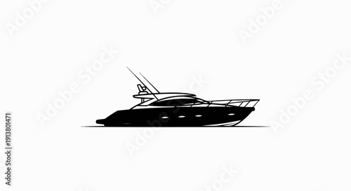 Sleek modern yacht illustration in silhouette against a white background