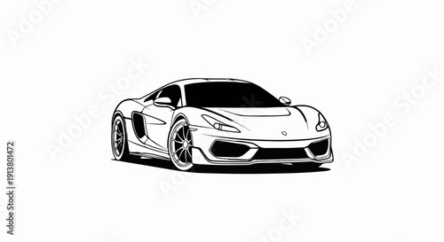 Sleek sports car illustration, front view, clean lines, white background