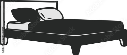 Simple black and white illustration of a bed with two pillows