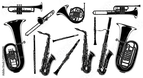 Collection of Musical Instruments Silhouette Vector Graphics