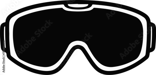 Simple black and white icon of a pair of ski goggles with a thick outline