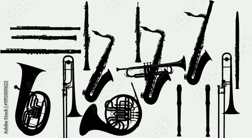 Orchestral Woodwind and Brass Instruments Silhouette Collection