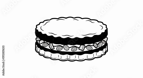 Simple black and white illustration of a layered dessert with nuts