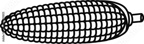 Single black line drawing of a corn cob with visible kernels and a stem