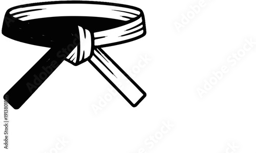 Stylized black and white martial arts belt with knot