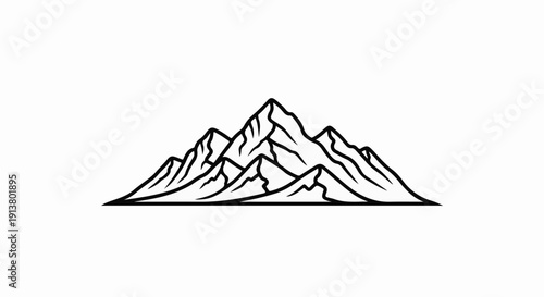 Stylized black and white mountain range outline, graphic art