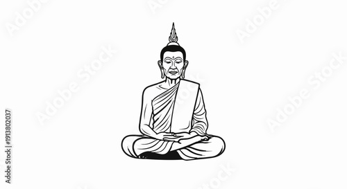 Stylized black and white outline of a figure meditating in cross-legged pose