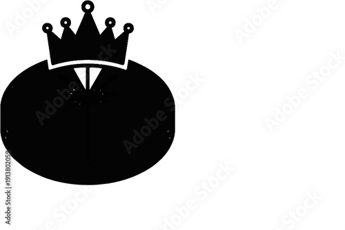 Stylized black crown atop an oval fruit symbol with starburst