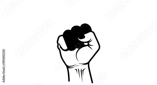 Stylized black fist raised in solidarity or protest against white background