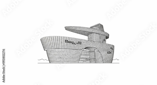 Sketch of a large, modern vessel with a distinct, angled bridge section