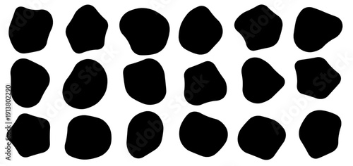 Abstract organic blob shapes set featuring irregular fluid forms in minimal black style. Modern amorphous geometric collection.