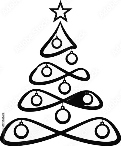 Stylized Christmas tree with decorative ornaments and a star topper
