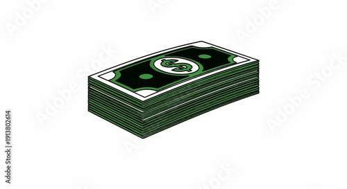 Stack of green currency notes with a dollar sign