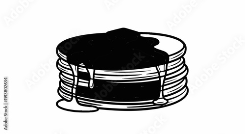 Stack of pancakes with dark syrup dripping down