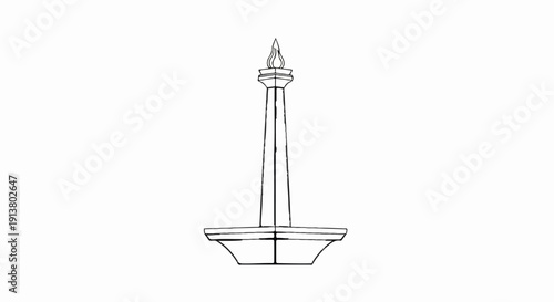 Stylized drawing of a tall monument with a flame on top